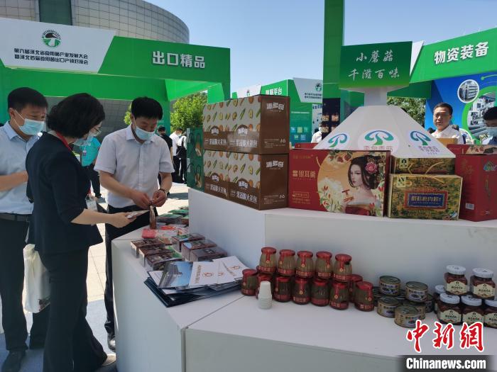 在平泉市主會場,嘉賓在食用菌產(chǎn)品展臺參觀 張桂芹 攝