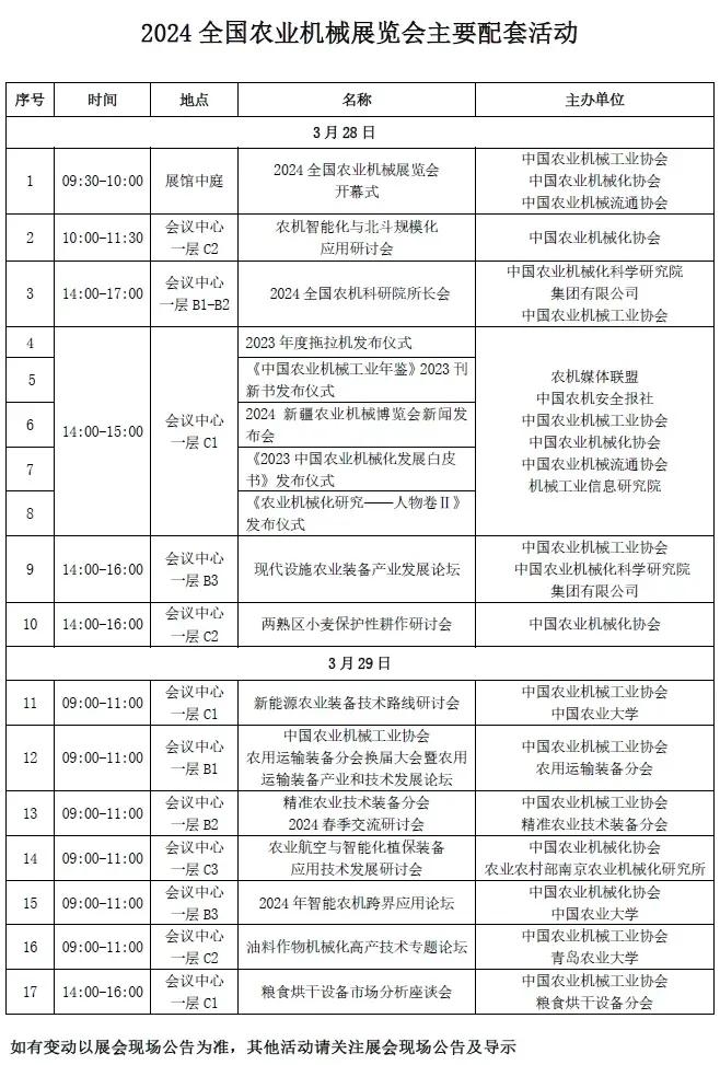 2024全國農(nóng)機(jī)展同期活動表